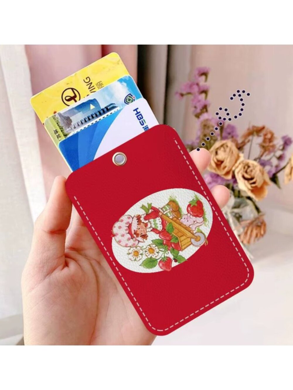 Strawberry Shortcake Card Holder Wallet Keychain Cute Berry Girl ID Badge Holder